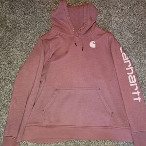Carhartt Relaxed Fit Hoodie with Sleeve Logo In Mauve Pink